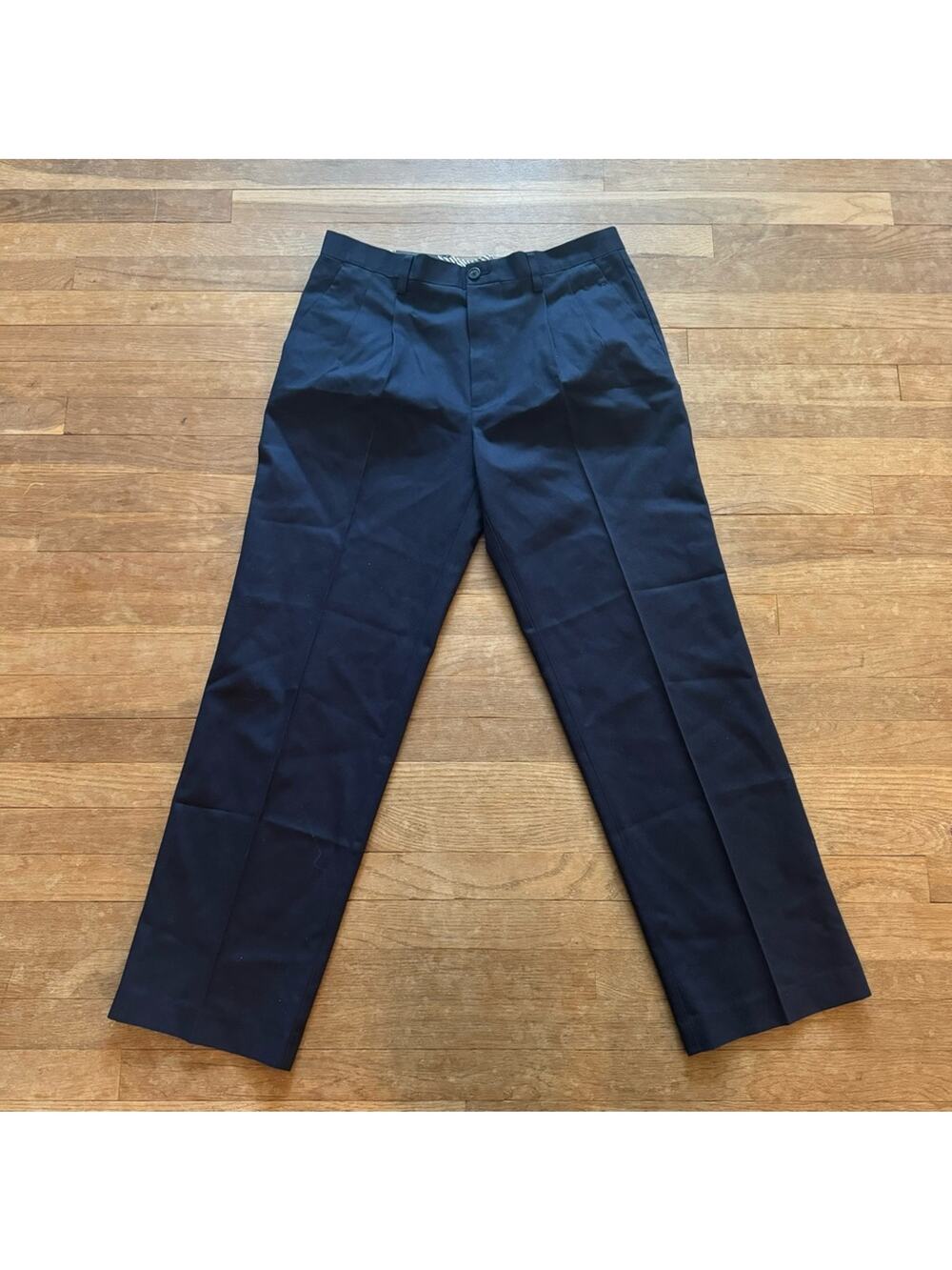 NWT Denver Hayes navy blue pleated front no iron dress pants size 36 x 32 b14